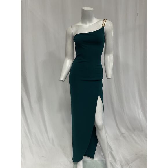 Nookie 'Estella' Green One Shoulder Ponte Gown Size S - Picture 2 of 5